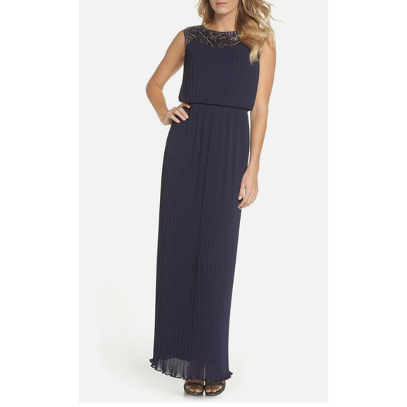 Alex Evenings Dresses & Skirts - Alex Evenings Women's Pleated Dress Beaded Neckline Formal NAVY Blue 10 NEW $229